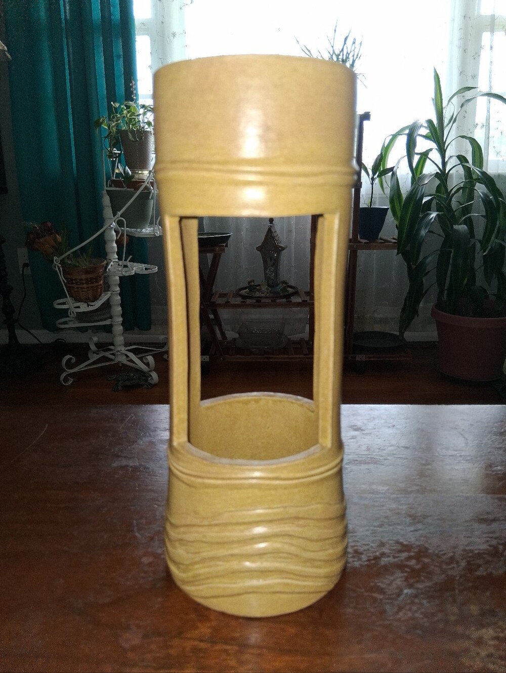 1970s Studio Pottery Double Window Cutout Vase, Signed